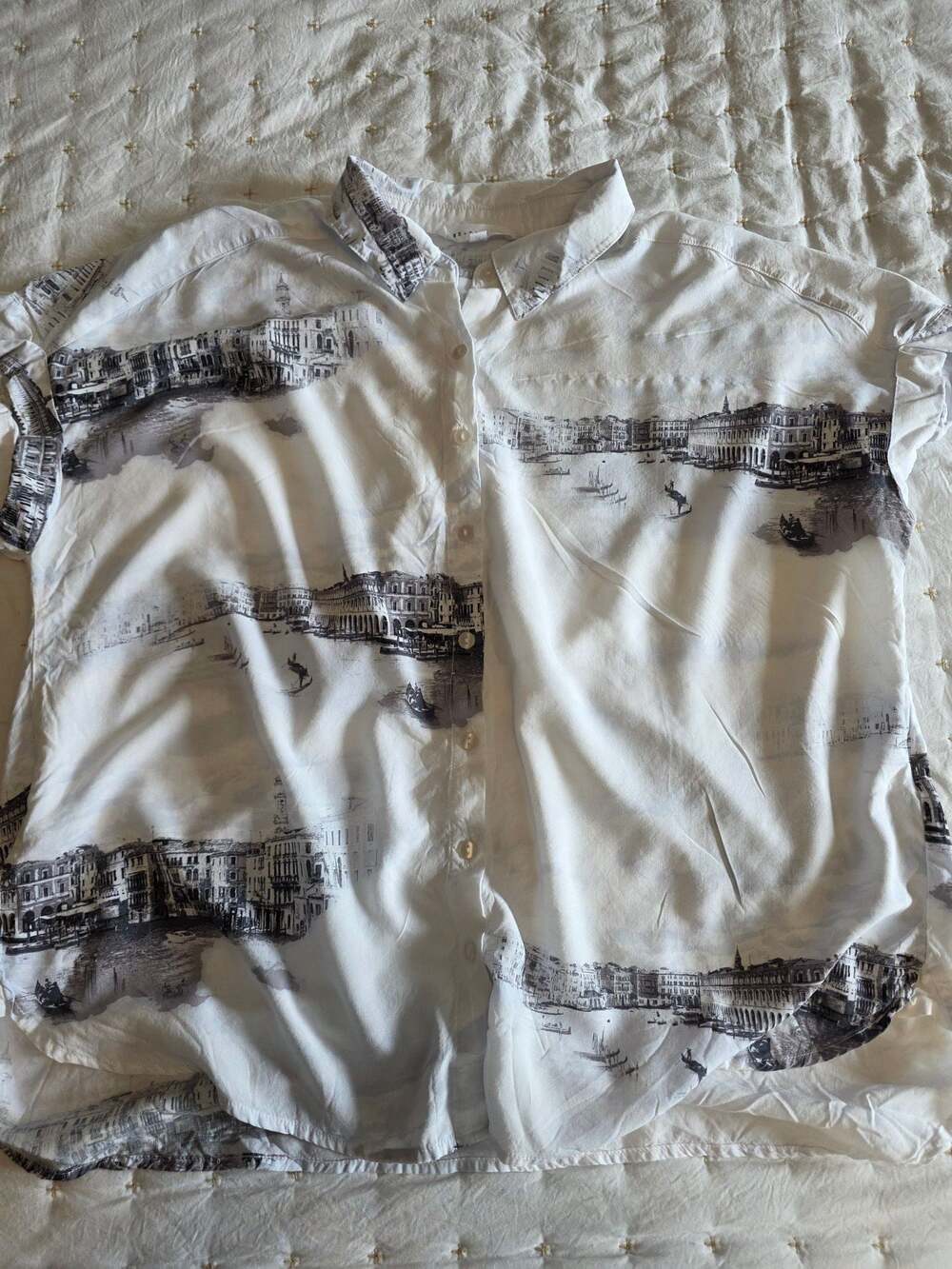 Jane + Delancey White and Black Venice Canal Print Button Down Shirt